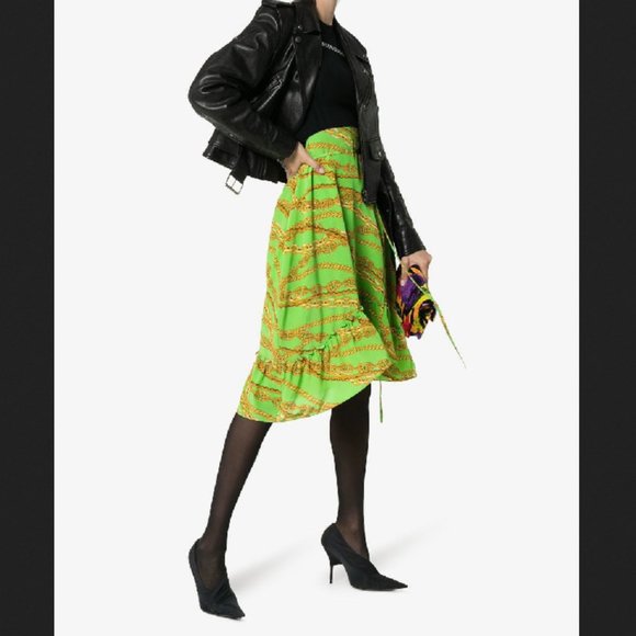 NWT sz 8 Balenciaga Green flare Chain print dress - Picture 5 of 12